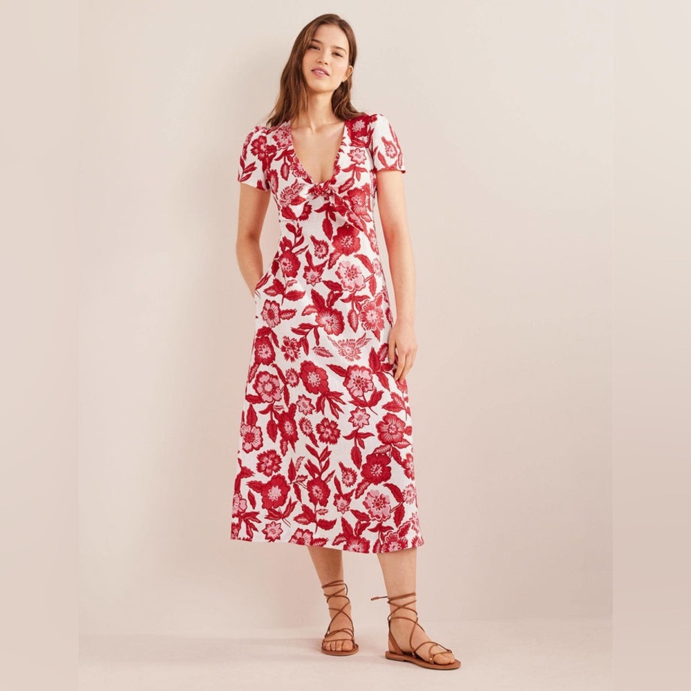 Boden Red and White Floral Midi Dress